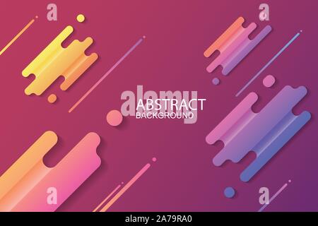 Dynamic abstract colorful shapes. Trendy neon lines and circles wallpaper in a modern material design style. Stock Vector
