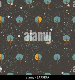 Cute Autumn Pattern with small trees on modern dotted background. Vector Illustration Stock Vector