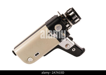Old 8 mm film camera isolated on white background Stock Photo