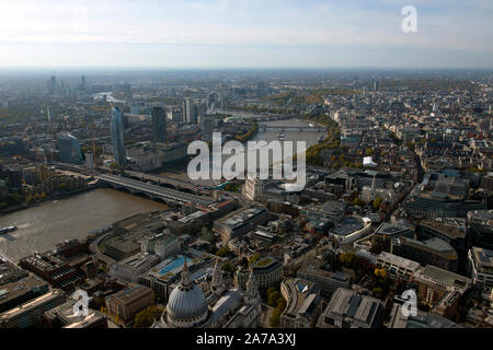 Looking across Blackfriars over the River Thames to Southwark as seen from the air Stock Photo