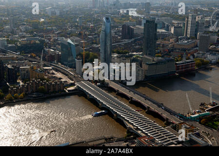 One Blackfriars formally known as 'The Vase' and Blackfriars Bridge as seen form the air. Stock Photo