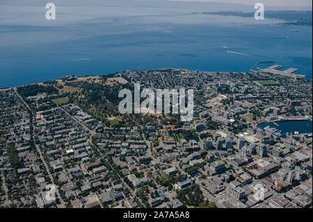 An aerial view of the park filled city of Victoria, British Columbia, Canada, on Vancouver Island. Stock Photo