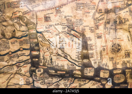 Mappa Mundi in Hereford Cathedral, Hereford, England, UK. The map dates ...