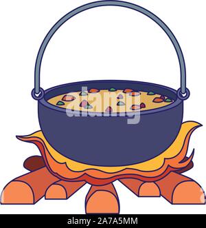 Camping pot over bonfire icon, flat design Stock Vector