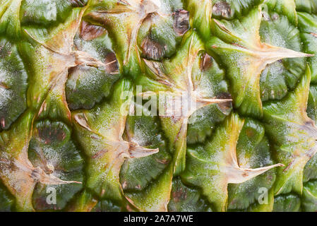 Macro shot of pineapple peel texture as background. Peel of ripe pineapple. Stock Photo