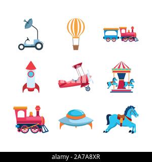 space and carousel vehicles icon set, colorful design Stock Vector