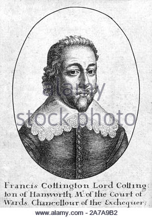 Francis Cottington portrait, 1st Baron Cottington, 1579 – 1652, was the English lord treasurer in the court of Charles I, etching by Bohemian etcher Wenceslaus Hollar from 1600s Stock Photo