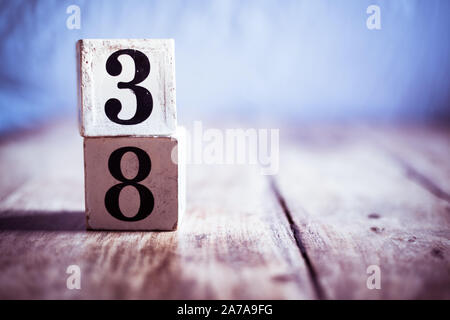 Number 38, thirty eight, three and eight - date, anniversary, birthday Stock Photo