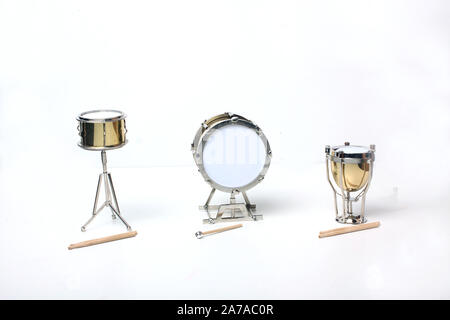 kettle-drum, orchestra snare drum and bass-drum on white background Stock Photo