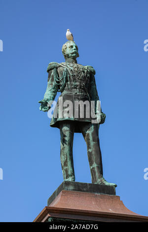 Common gull on statue of Alexander II in Helsinki, Finland Stock Photo