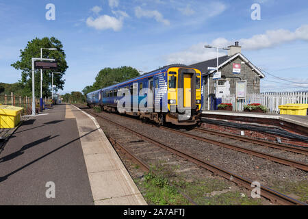 Abellio Scotrail class 156 sprinter train 156457 at  Barrhill railway station ( Stranraer line, Ayrshire, Scotland) Stock Photo