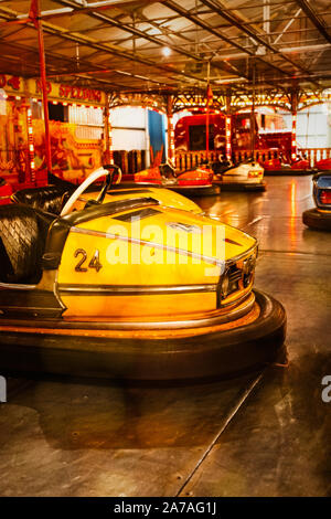 Vintage 1950's 'bumper car' ( Dodgem ) fairground ride at Dingles Heritage fairground. Stock Photo