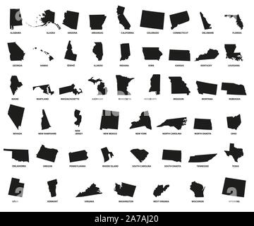 Grey simplified map of USA, United States of America. Retro style ...