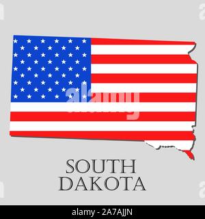 Map of the State of South Dakota and American flag illustration. America Flag map - vector illustration. Stock Vector