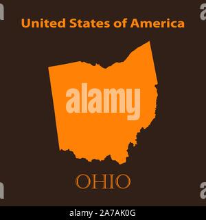 Orange Ohio map - vector illustration. Simple flat map of Ohio on a brown background. Stock Vector