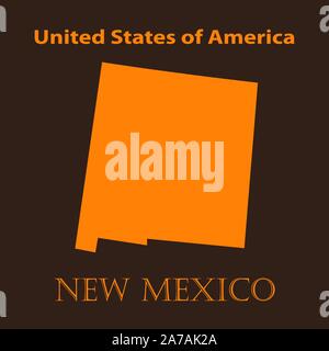 Orange New Mexico map - vector illustration. Simple flat map of New Mexico on a brown background. Stock Vector