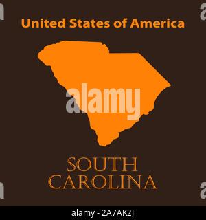 Orange South Carolina map - vector illustration. Simple flat map of South Carolina on a brown background. Stock Vector