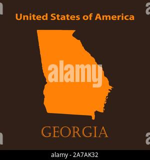 Orange Georgia map - vector illustration. Simple flat map of Georgia on a brown background. Stock Vector