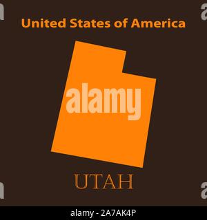 Orange Utah map - vector illustration. Simple flat map of Utah on a brown background. Stock Vector