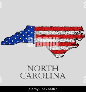 North Carolina Nc Flag In State Shape Map Outline Simplified Icon
