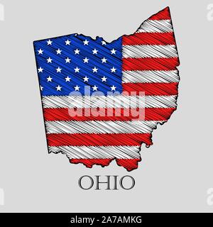 Flat style map of State of Ohio, USA. Ohio outline. Vector illustration ...