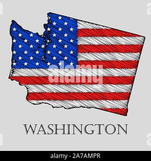 State Wisconsin in scribble style - vector illustration. Abstract flat map of Wisconsin with the imposition of US flag. Stock Vector