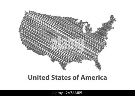 Scribble map of United States of America. Sketch Country map black for ...