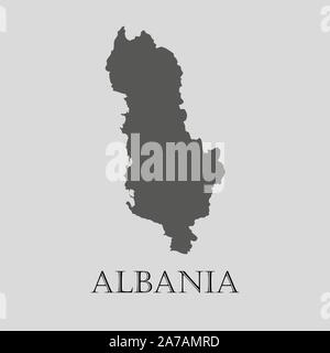 Black Albania map on light grey background. Black Albania map - vector illustration. Stock Vector
