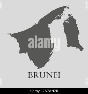 Black Brunei map on light grey background. Black Brunei map - vector illustration. Stock Vector