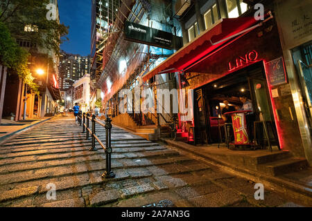 Night view of Pottinger Street in Central , Hong Kong Stock Photo