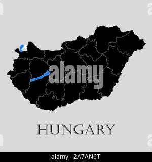Black Hungary map on light grey background. Black Hungary map - vector illustration. Stock Vector