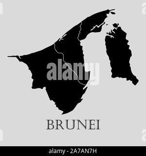 Black Brunei map on light grey background. Black Brunei map - vector illustration. Stock Vector