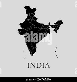 Black India map on light grey background. Black India map - vector illustration. Stock Vector