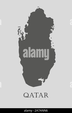 Gray Qatar map on light grey background. Gray Qatar map - vector illustration. Stock Vector