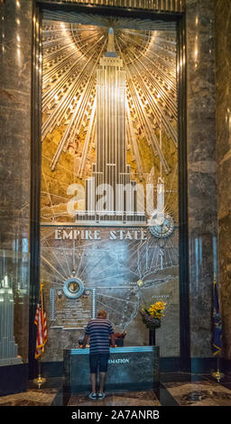 New York City, USA - September 7, 2017, Reception at the entrance hall of empire state building in New York City Stock Photo