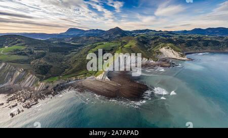 Zumaia flysch geological strata in Sakoneta beach, Basque Country Stock Photo