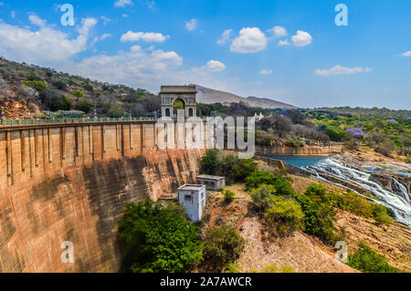 Hartbeespoort Dam Arch entrance with Crest gates monument on the flood dam in North west province Soyth Africa Stock Photo