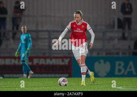 BOREHAMWOOD, ENGLAND - OCTOBER 31: Louise Quinn of Arsenal on the ball during the UEFA Women's Champions League football match between Arsenal Women vs SK Slavia Praha Women at Meadow Park on October 31, 2019 in Borehamwood, England (Photo by Daniela Porcelli/SPP) Credit: SPP Sport Press Photo. /Alamy Live News Stock Photo