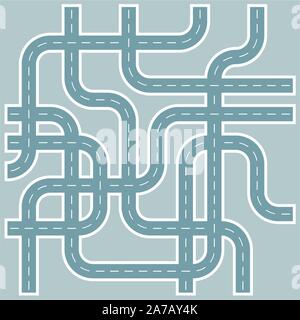 Streets and Roads Pattern in Retro Blue Gray Flat Design - grouped easy to edit Stock Vector