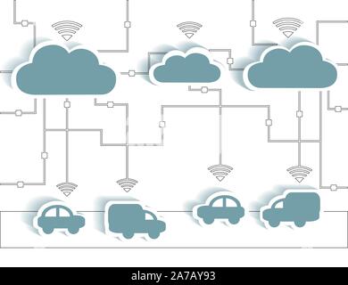 Cloud Computing Paper Cutout Stickers Cars and Trucks WIFI Network - Internet Connectivity concept, EPS10 Grouped and Layered Stock Vector