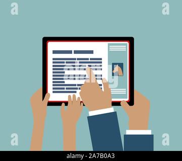 Father or Teacher Using Tablet with Child - Son or Daughter - Hands Pointing - vector grouped and easy to edit Stock Vector