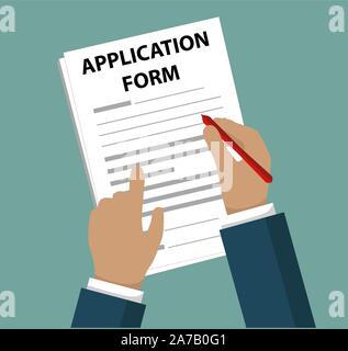 Businessman Completing Application Form with Pen in Hand - vector grouped and easy to edit Stock Vector