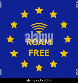 European Union Free Roaming WIFI with Stars - tourist travel concept Stock Vector