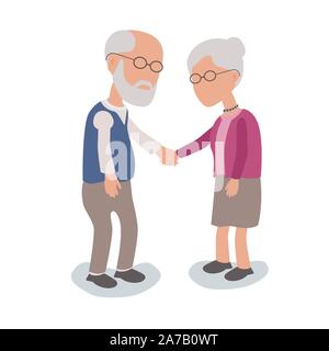 Happy loving married couple man and Woman Holding Hands - vector characters body parts grouped and easy to edit - limited palette Stock Vector