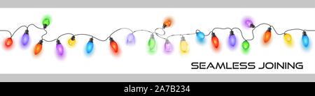 Sparkly festive christmas fairy lights multicolored - Vector can be seamlessly joined end on end to create any length Stock Vector
