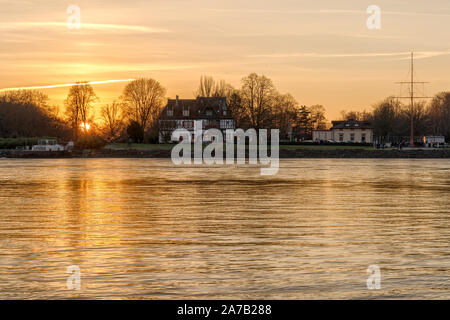 Golden sunset at the rhine river near  Speyer, Germany Stock Photo