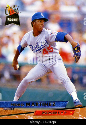 Pedro Martinez 1993 Fleer Ultra rookie baseball card with the Los Angeles Dodgers. Stock Photo