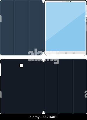 Flat tablet pc cases. Opened inside, outside Stock Vector