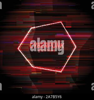 Glitch cyberpunk frame with technology error and neon shape Stock Vector