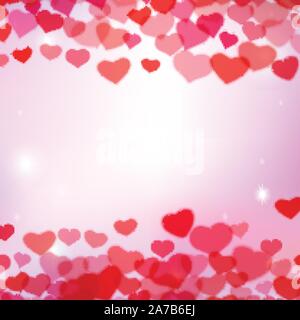 Valentines Day background with scattered blurred tender hearts Stock Vector